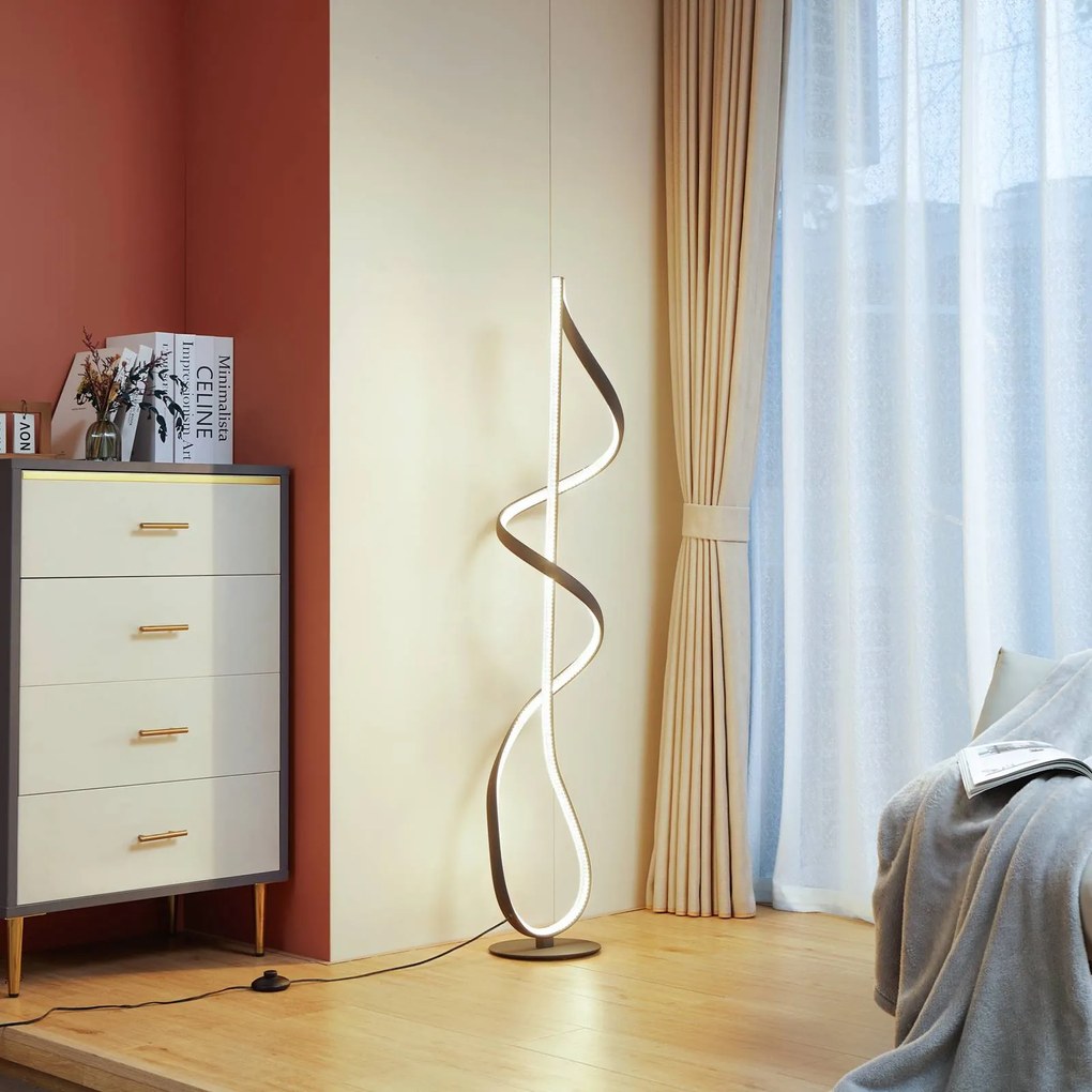 Lampada da terra a LED Rodado Lucande, Nero, Soggiorno / Sala da pranzo, Alluminio, Moderno, Lampada LED da terra
