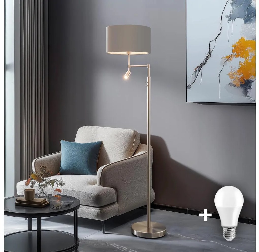 Eglo - Lampada LED da terra TUNJA 1xE27/60W/230V + LED/2,1W diametro 38 cm cromo/taupe