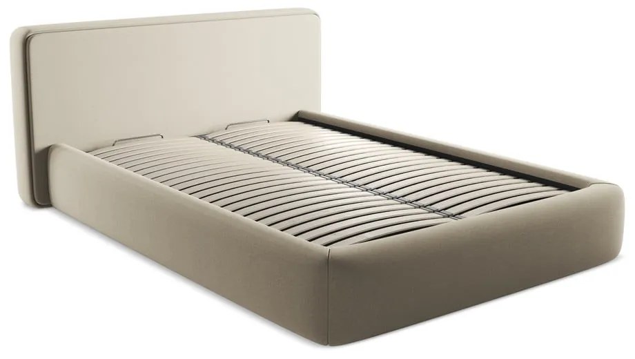 Letto matrimoniale imbottito beige con contenitore con griglia 140x200 cm Kiana - Makamii