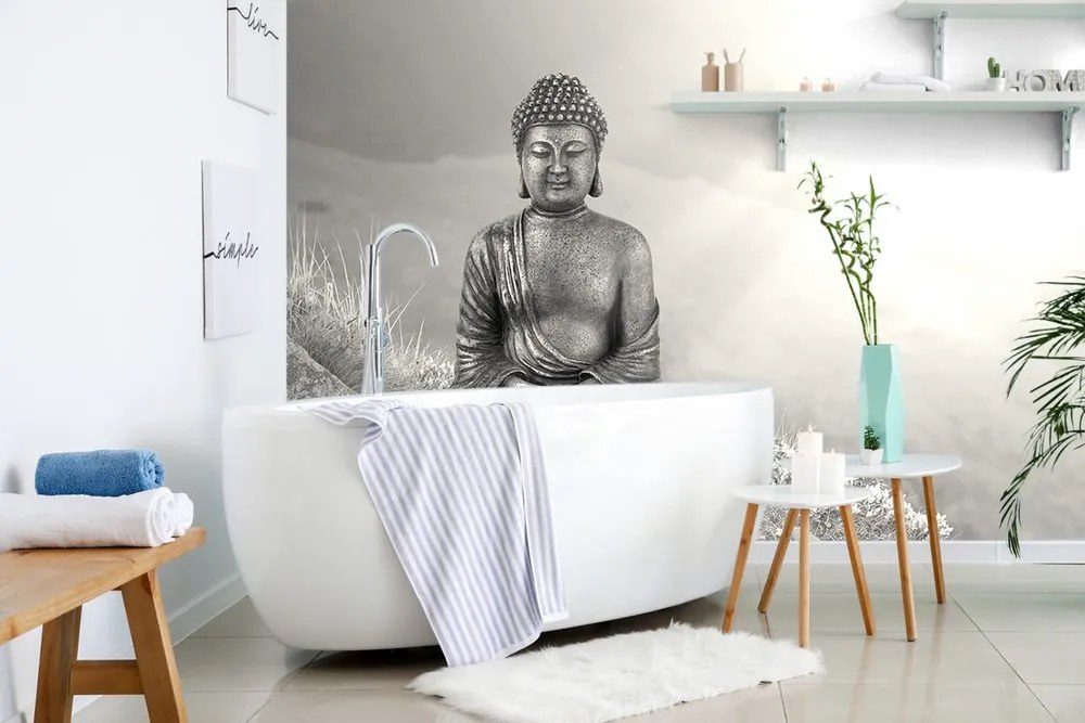 Carta da parati – Buddha in posizione meditativa in bianco e nero