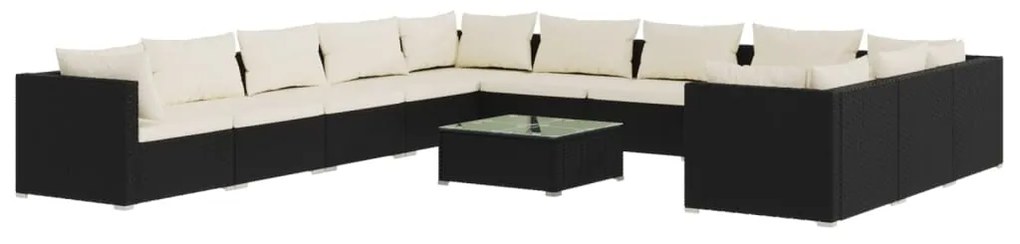 Set divani da giardino 12 pz con cuscini in polyrattan nero