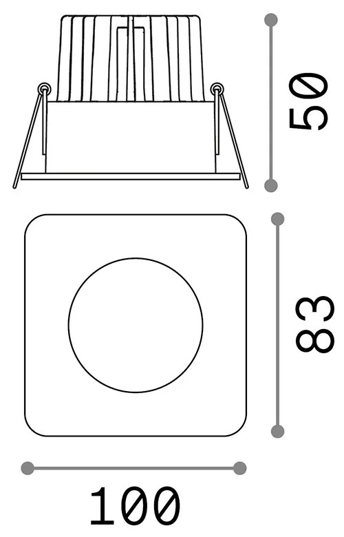 Faretto Ad Incasso Moderno Square Room-65 Alluminio Nero Led 8W 3000K Luce Calda