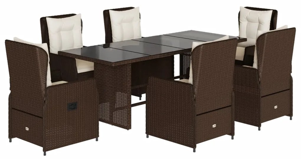 Set da pranzo da giardino 7pz con cuscini in polyrattan marrone