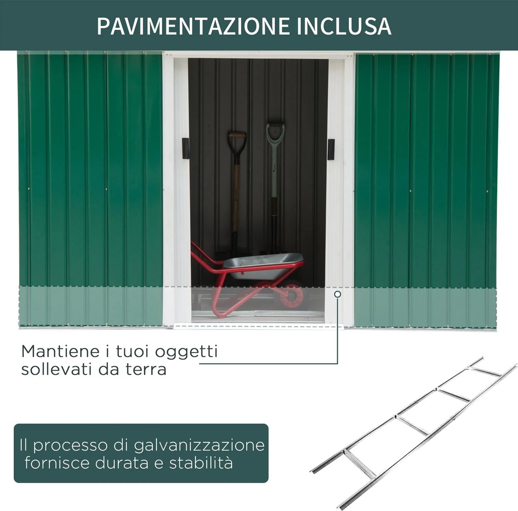Casetta Box da Giardino in Lamiera Verde 277x130x173 cm...