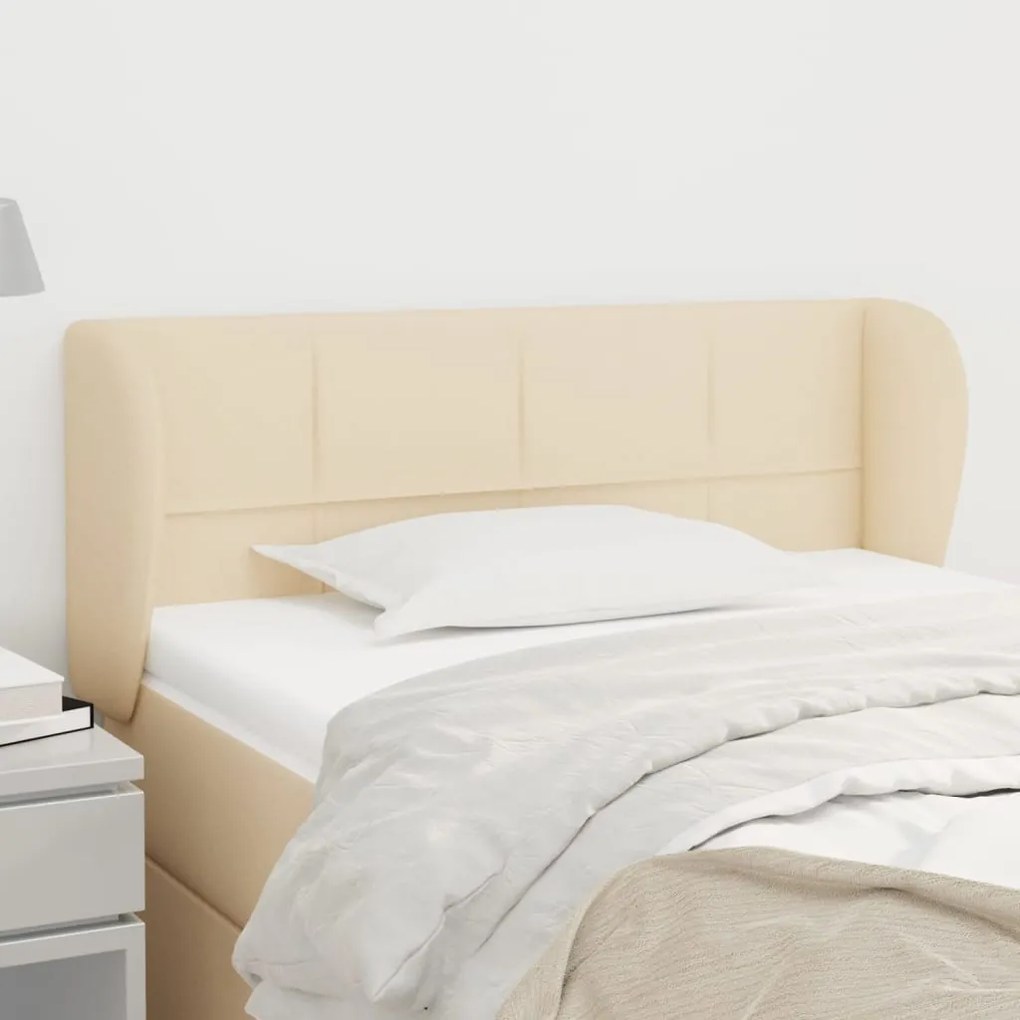 Testiera Ad Orecchio Crema 103x23x78/88 Cm İn Tessuto /