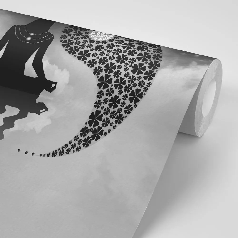 Carta da parati autoadesiva – Yoga Yin e Yang in bianco e nero