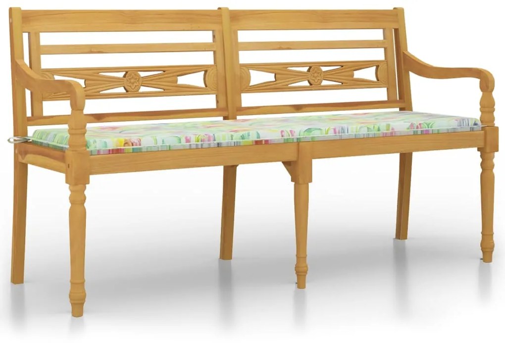 Panchina Batavia con Cuscino Motivo Foglia 150 cm Massello Teak