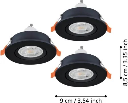 Eglo 902244 - Set 3x faretti LED da incasso BARRANCO, 1x GU10/4,5W/230V, nero