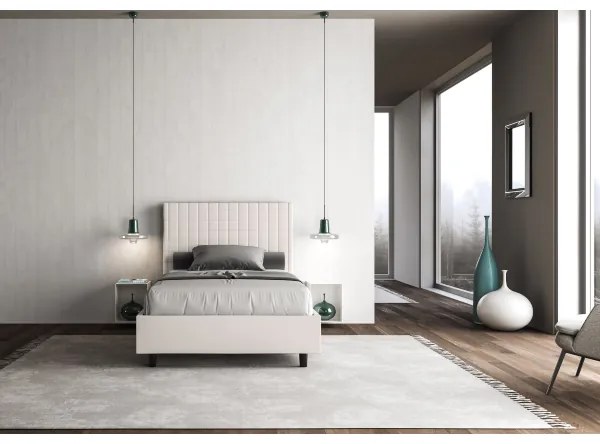 Letto matrimoniale francese contenitore imbottito 140x200 similpelle bianco Sunny