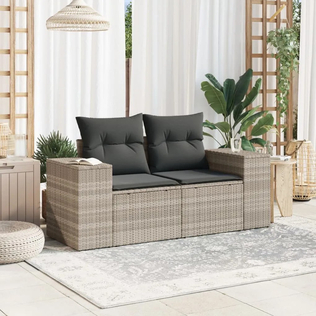 Divano da giardino con cuscini 2 posti grigio chiaro polyrattan