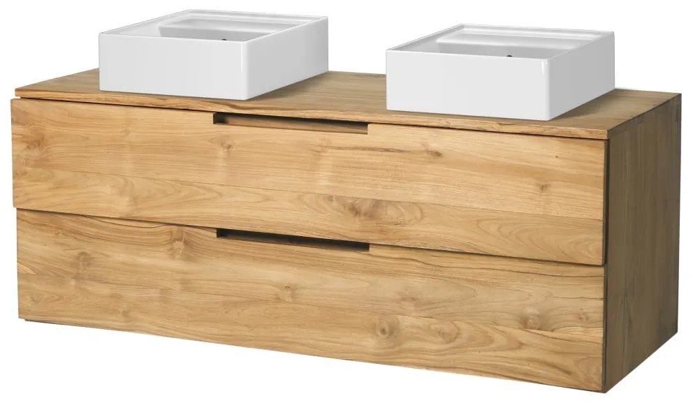Mobili per bagno sospeso con lavabo doppio 2 cassetti 115 cm in Teak chiaro - BIMBING