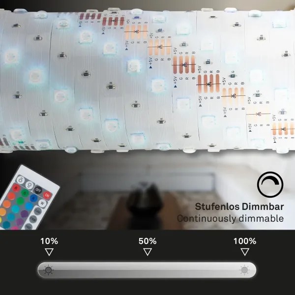 Brilo - LED RGB Striscia dimmerabile 6,6m LED/6W/USB + +TC