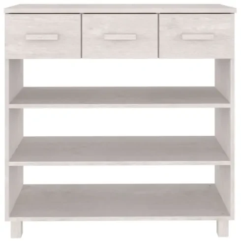 Tavolo Consolle Bianco 90x35x90 cm Legno Massello di Pino