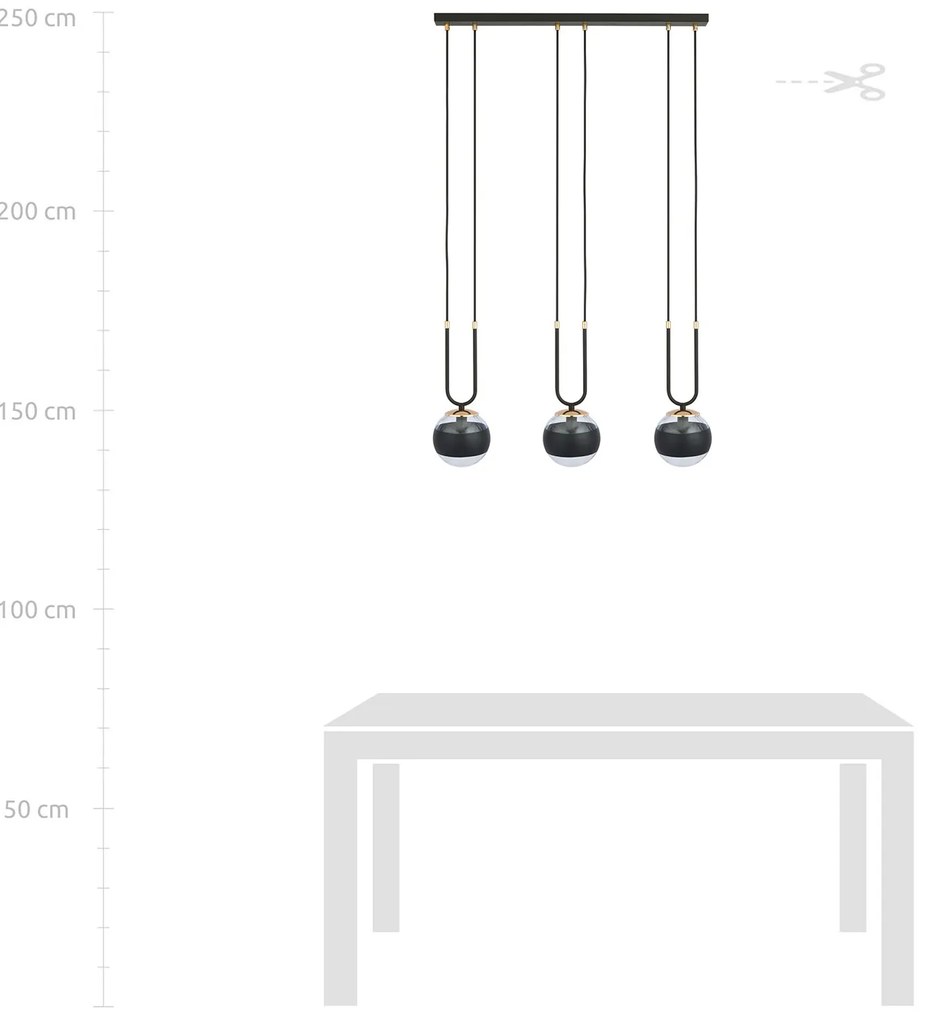 Lampadario Moderno Crio Acciaio Nero 3 Luci E14 Ip20