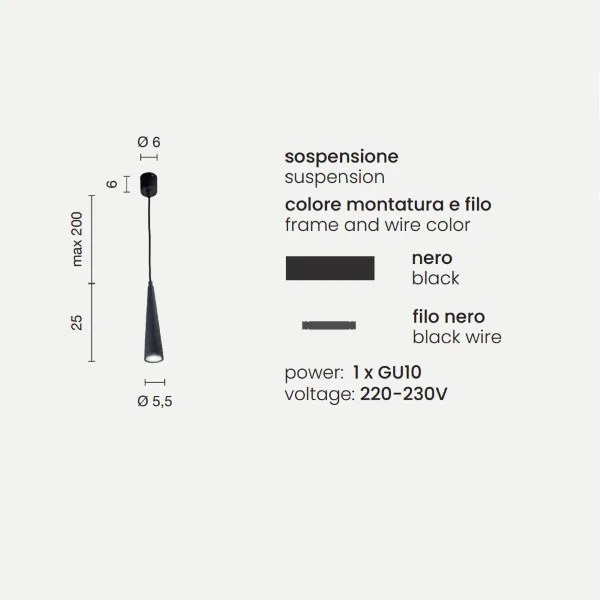 Lampada a sospensione NOA D6 cm alluminio verniciato a polvere Nero- Piccolo