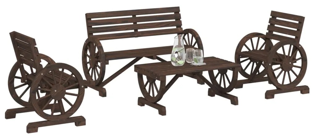 Set Salotto Da Giardino 4 Pz İn Legno Massello Di Abete /