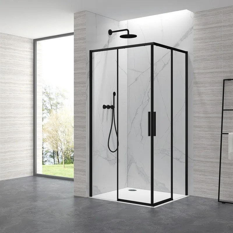 Kamalu - Cabina doccia 80x80cm angolare porte scorrevoli finitura nera | KLA1000N