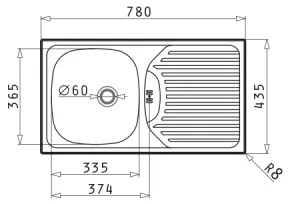 Pyramis 100139001 - Lavello cucina ET78 78x43,5 cm satinato