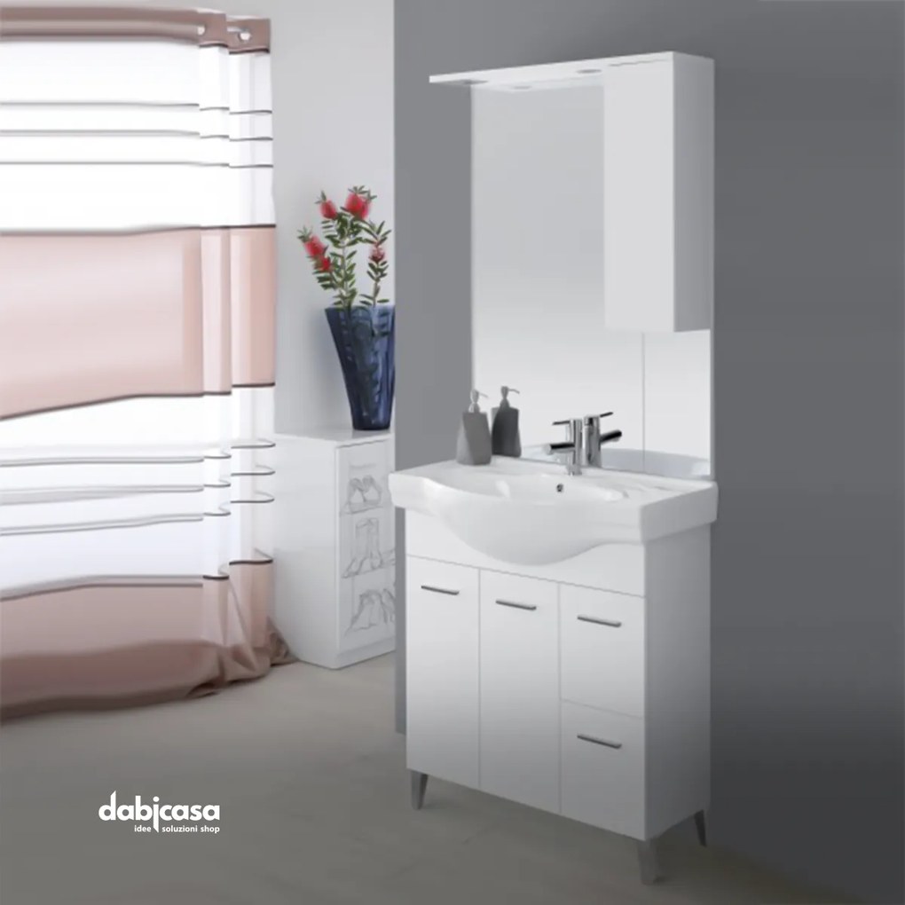 Mobile Bagno "Stella" con Due Ante e Due Cassetti Colore Bianco Laccato