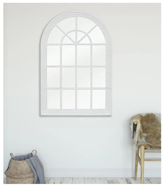 Specchio a finestra in legno di paulownia MONTESQUIEU - L 80 x H 120 cm - Bianco effetto invecchiato