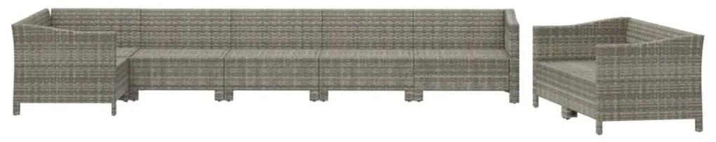 Set divani da giardino 8 pz con cuscini in polyrattan grigio