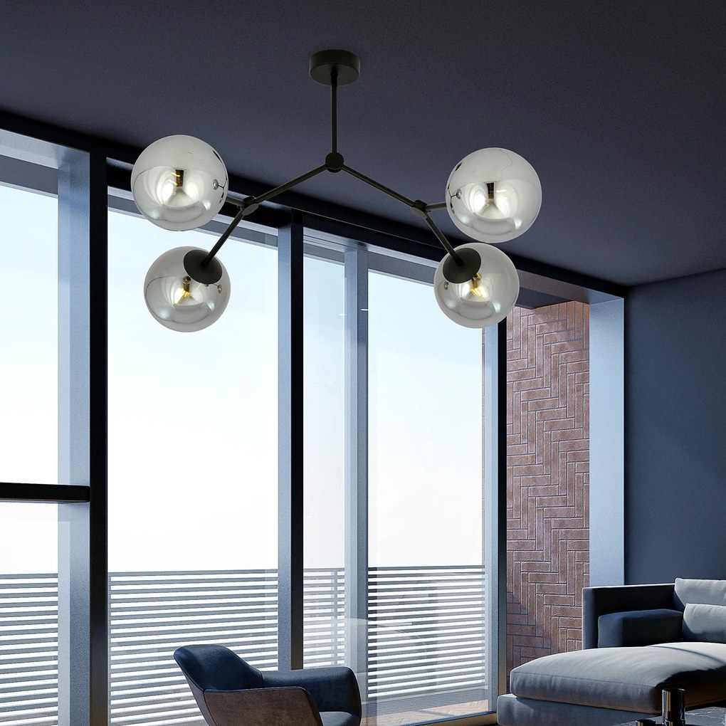 Plafoniera Minimal Iperione Acciaio Nero Grigio 4 Luci E14 Ip20