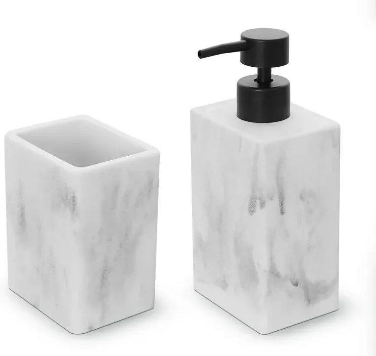Set accessori bagno 2 pezzi in poliresina marmorizzata bianca Marmo