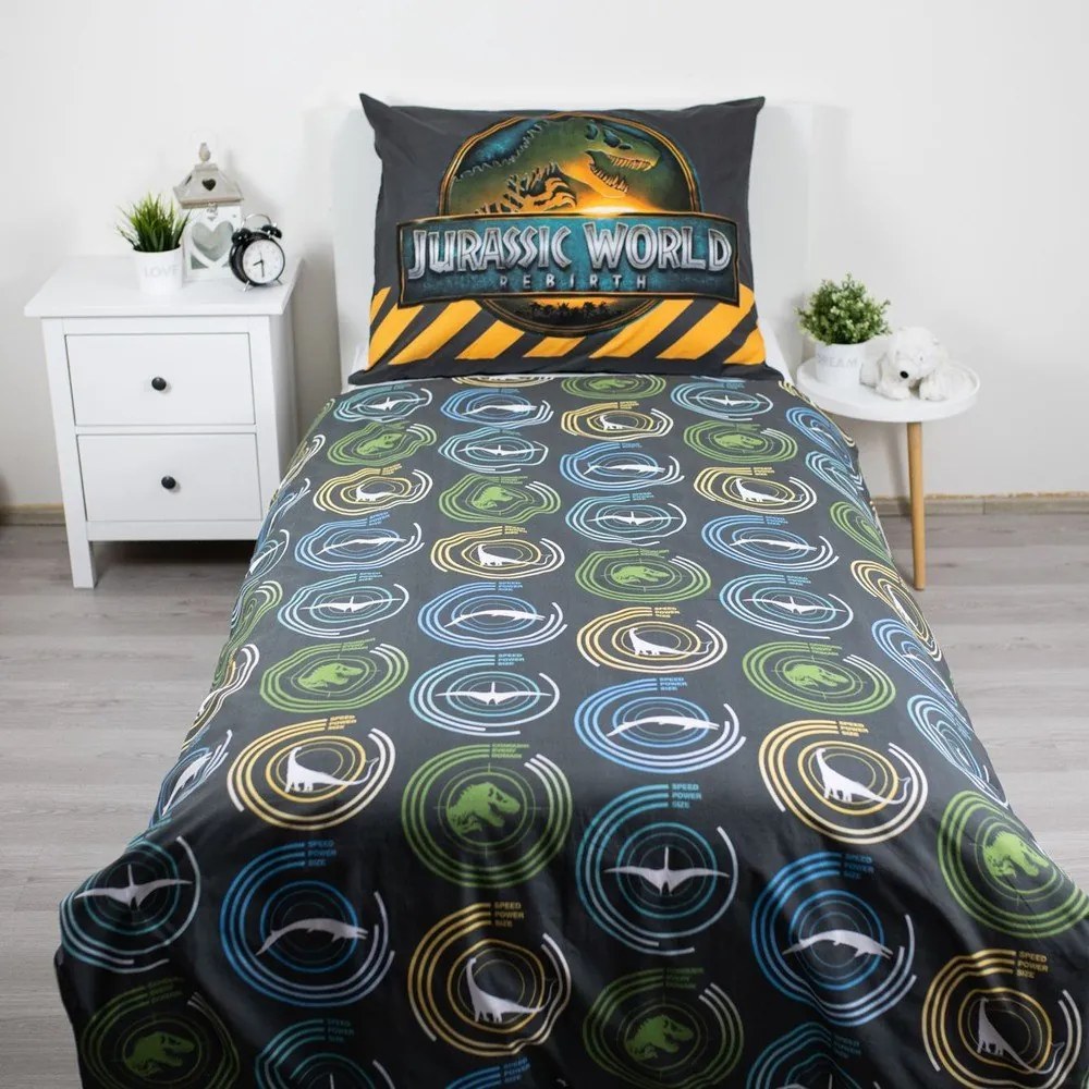 Set copripiumino e federa da bambini in cotone per letto singolo 140x200 cm Jurassic World "T-Rex" – Jerry Fabrics