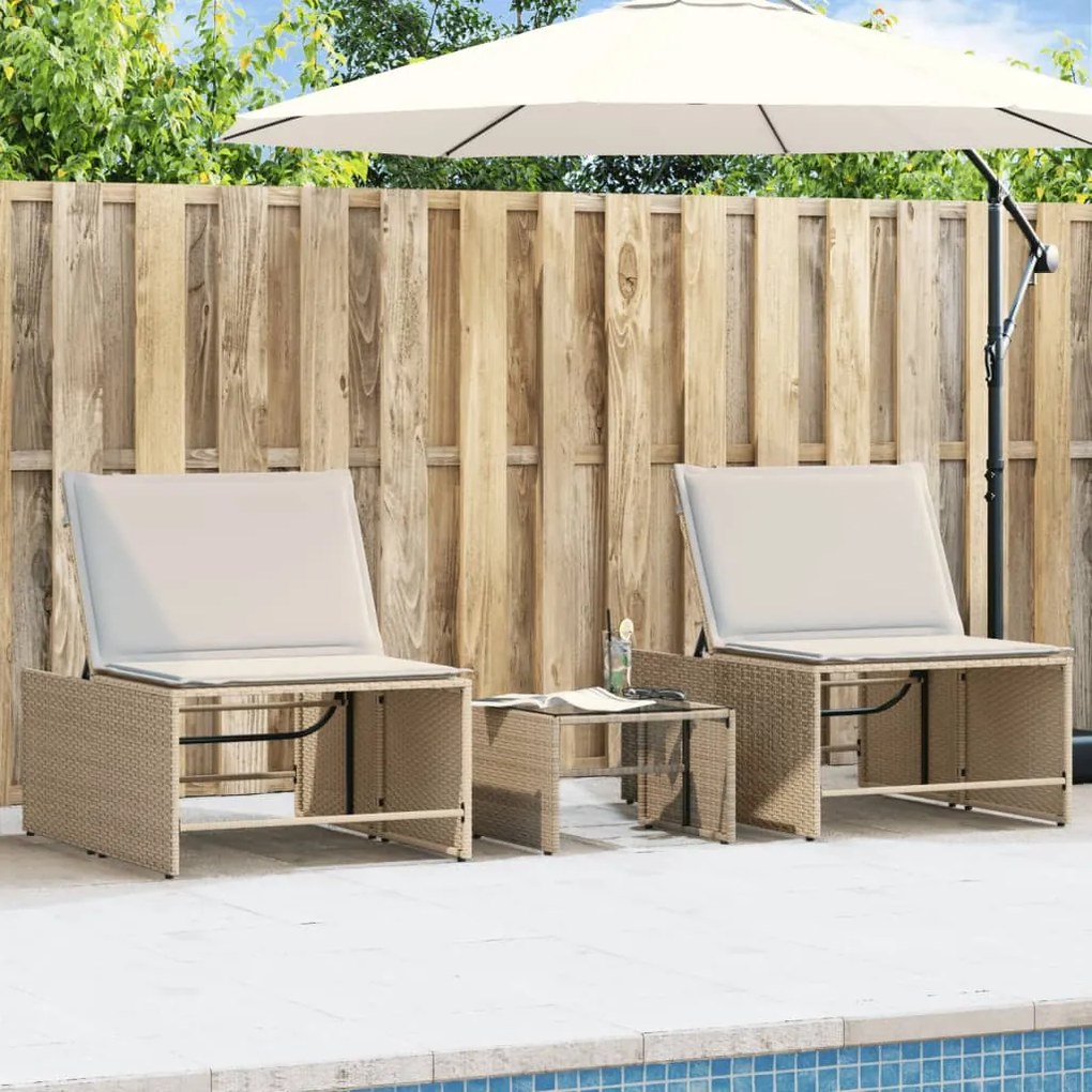 Lettini Prendisole 2 Pz Con Tavolino Beige İn Polyrattan /