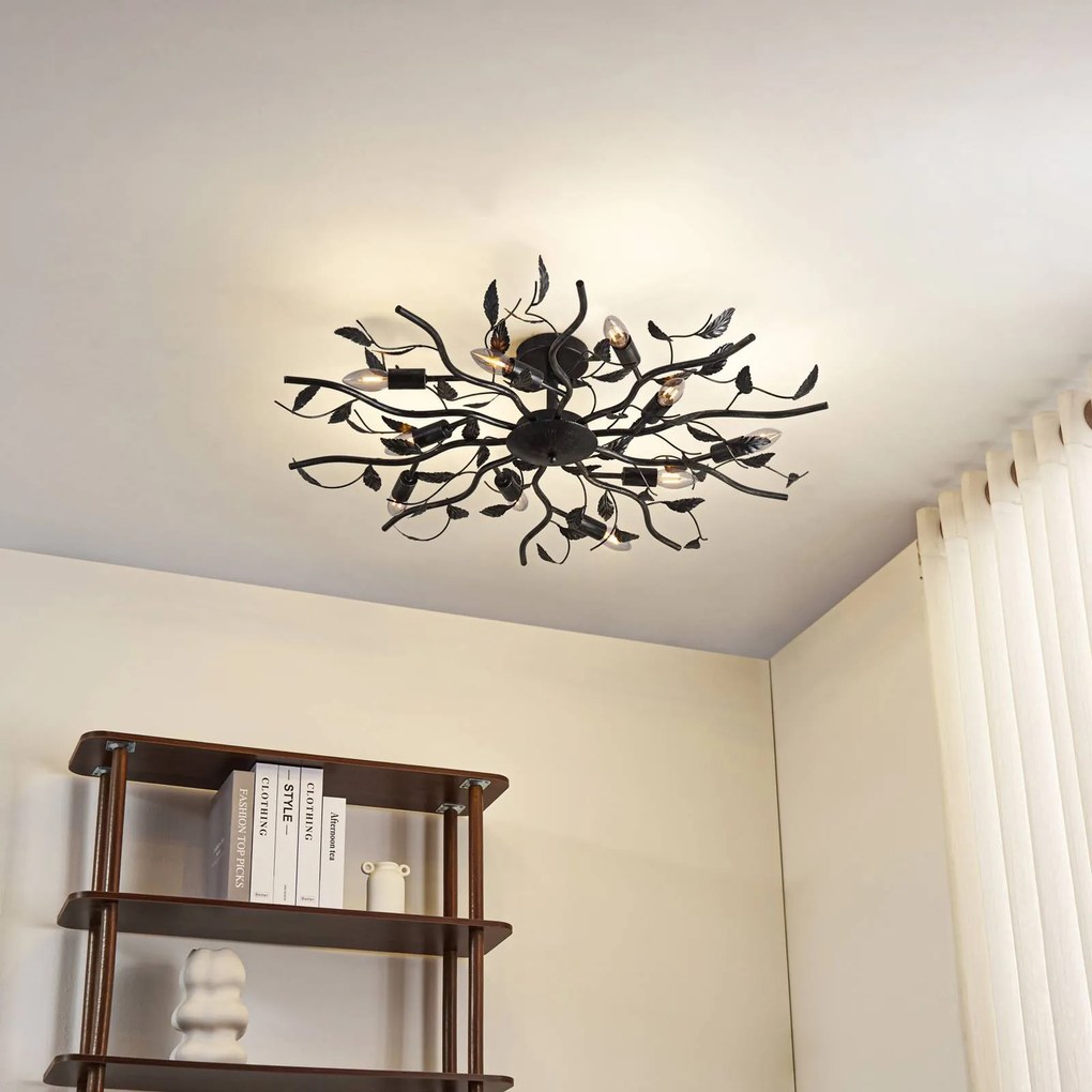 Plafoniera soffitto Yos Lindby, dimmerabile, Nero, Camera da letto, Metallo, Fiorentino, Plafoniera