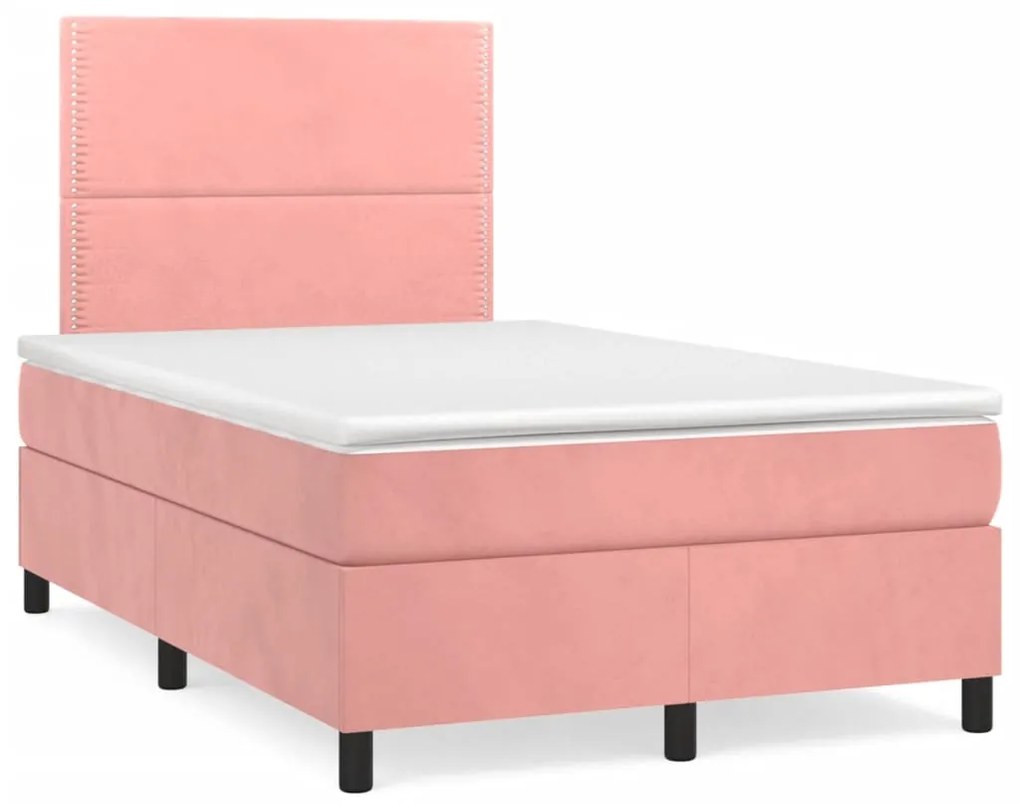 Letto a molle con materasso e led rosa 120x190 cm in velluto