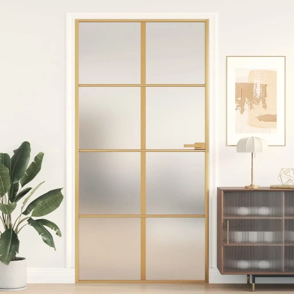 Porta Interni Sottile Oro 102,5x201,5 Vetro Temperato Alluminio /