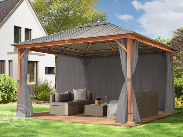 TOOLPORT Gazebo da giardino Forest Superior loft grigio, 4x4 m in look rovere - (300187)