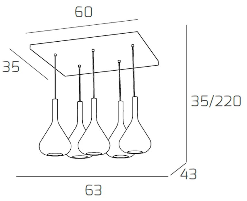 Sospensione Contemporanea Kona Metallo Cromo Vetro Ambra 5 Luci E27