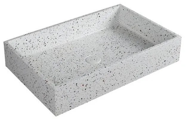 Kamalu - lavabo da appoggio rettangolare con finitura terrazzo stracciatella | kterd-600str