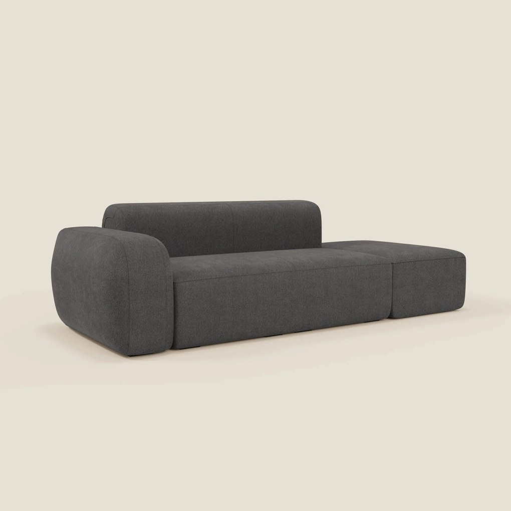 BonBon Divano modulare componibile – Composizione con pouf terminale in tessuto smacchiabile T23 antracite