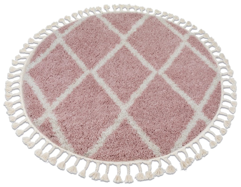 Tappeto BERBER TROIK A0010 cerchio rosa / bianco Frange berbero marocchino shaggy