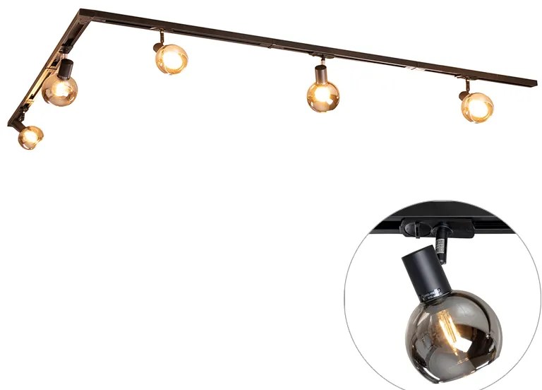Sistema di illuminazione a binario moderno con 5 faretti neri monofase - Iconic Lava