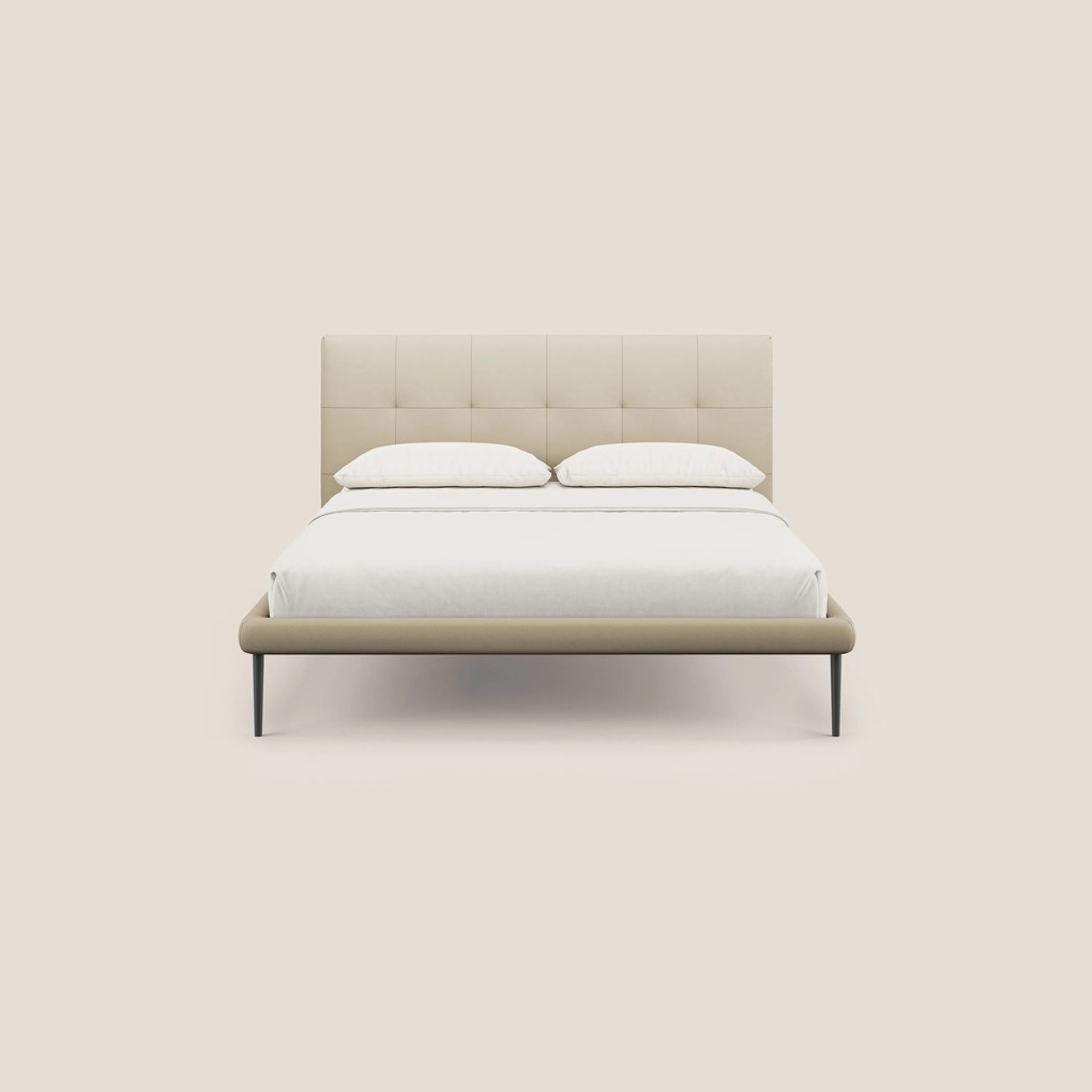 Midori letto imbottito trapuntato in ecopelle con piedini alti T04
