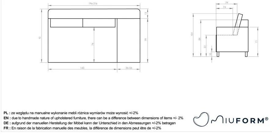 Chaise longue rosa polveroso (con penisola a destra) con rivestimento in velluto a coste Chic Charlotte – Miuform
