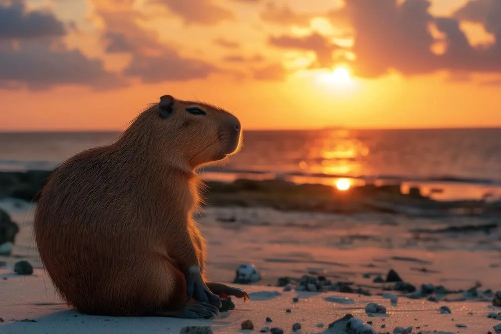 Stampa su tela – Capibara al tramonto