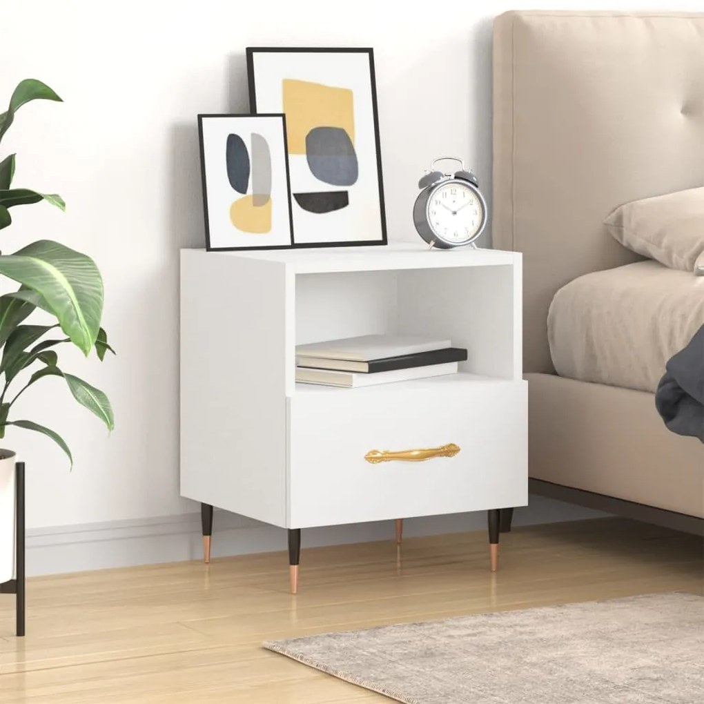 Comodino Bianco 40x35x47,5 Cm İn Legno Multistrato /