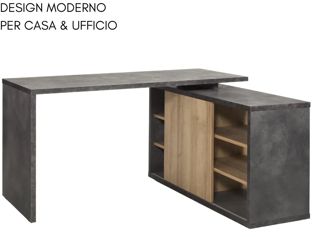 Scrivania Pc Ufficio Angolare Tavolo per Computer con Mobiletto Salvaspazio 1 Anta 6 Ripiani, in Legno cm 150x120x74