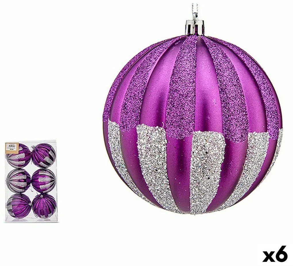 Set di palline di Natale 10 cm Viola Argentato PVC (6 Unità)