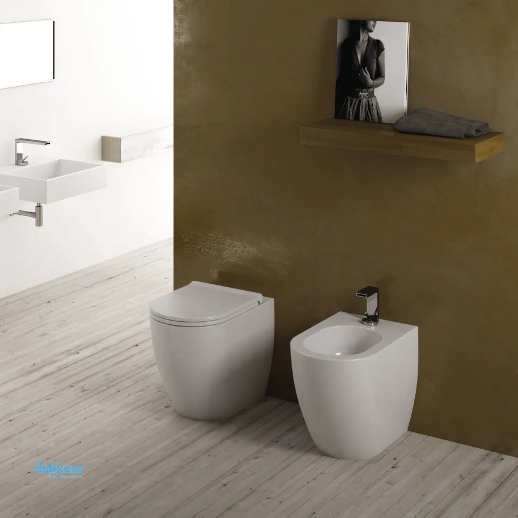 Ceramica Cielo "Smile 53" Coppia Di Sanitari Da Terra Bianco Lucido Senza Brida