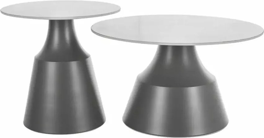 Set di 2 Tavolini da caffè Itaka in bianco/grigio - ø50/ø70