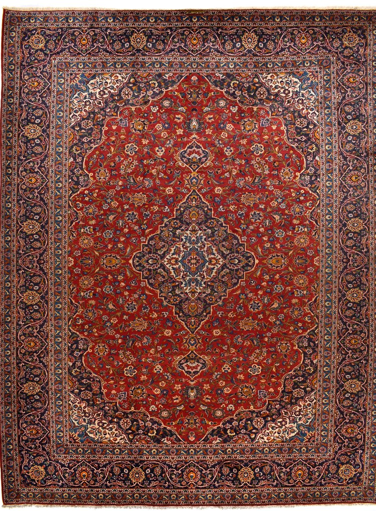 Kashan Tappeto 400x310 Rosso (Iran) Annodato A Mano