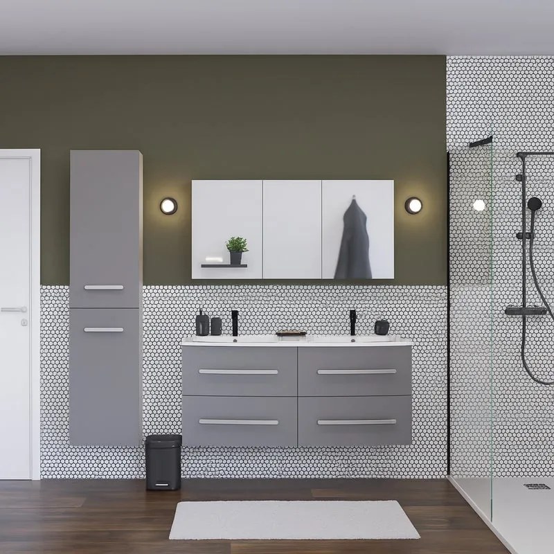 Mobile bagno con lavabo L 121 x H 53.7 x P 47.5 cm grigio opaco 4 cassetti per doppia vasca Perla