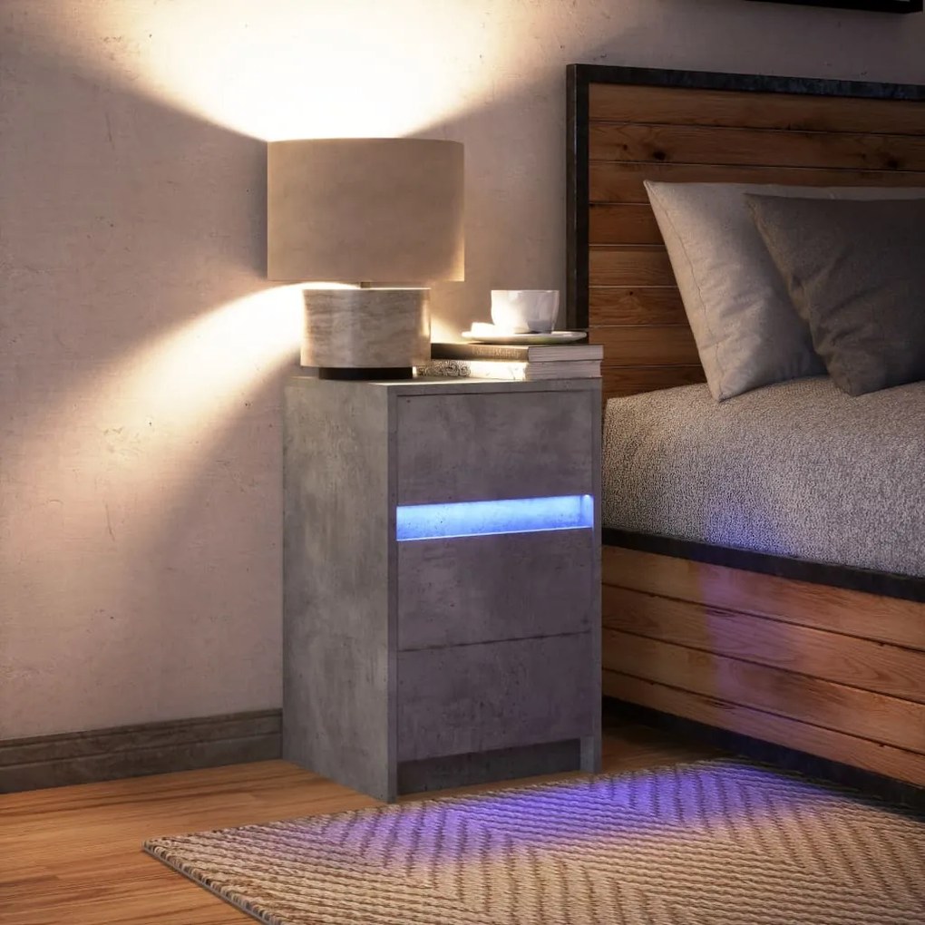 Comodino con luci led grigio cemento in legno multistrato