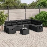 Set Divani da Giardino 9 pz con Cuscini Nero in Polyrattan 3263901